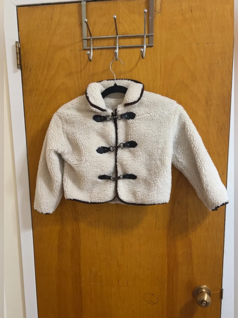 Girls’ Cream Teddy Fleece Toggle Jacket – Size 8Y